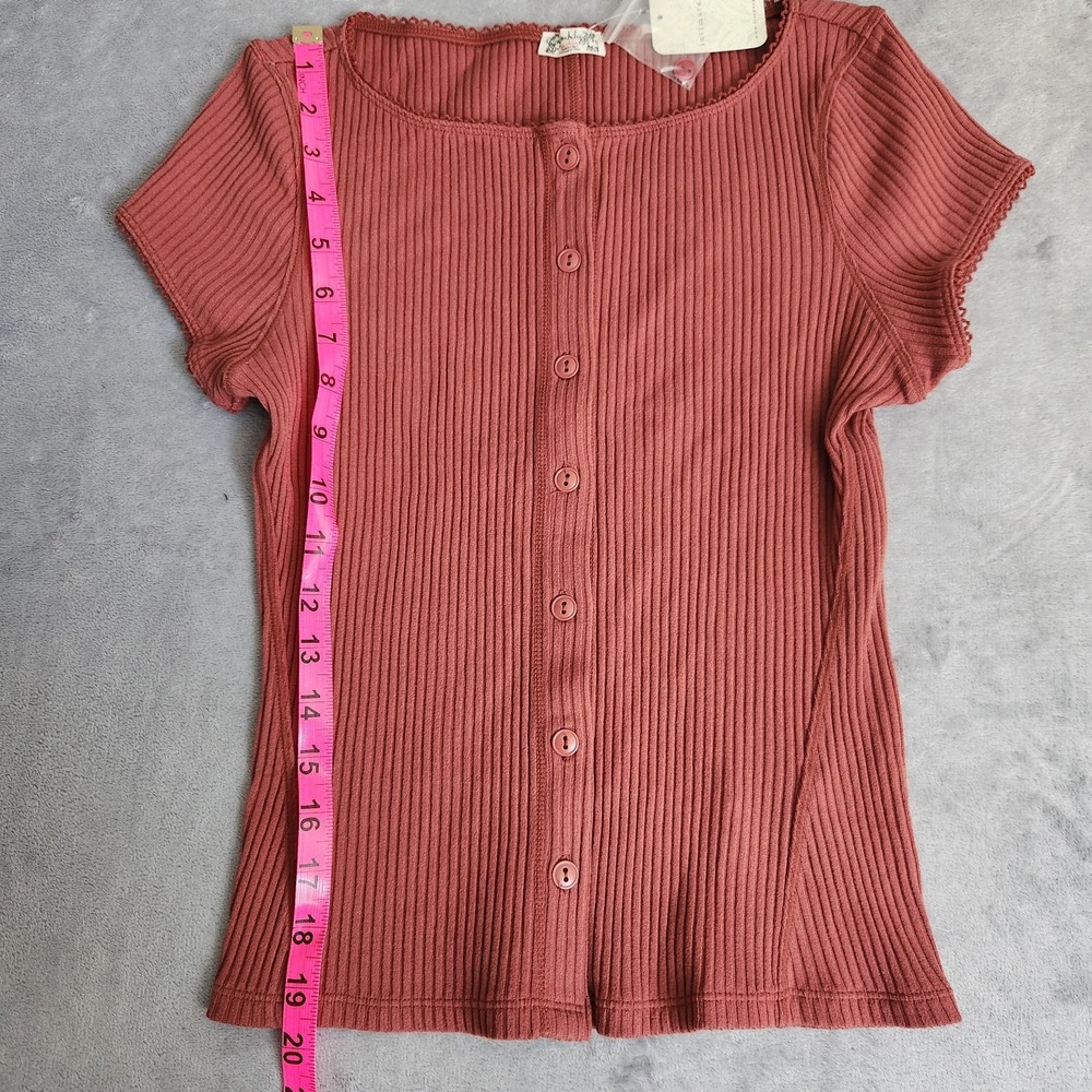 New Free People Intimately Ribbed Button-Front TopRust Terra Cotta S Small - Picture 3 of 9